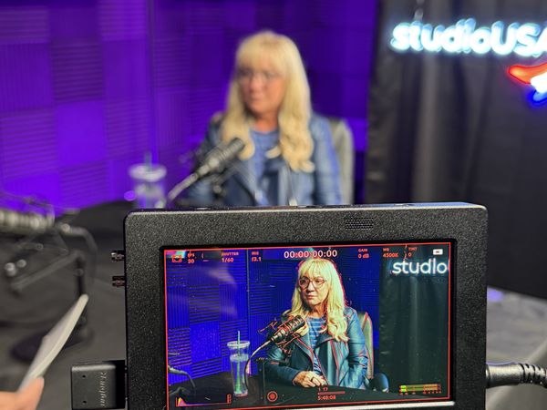 Camera monitor during an interview at studioUSA East in Plano