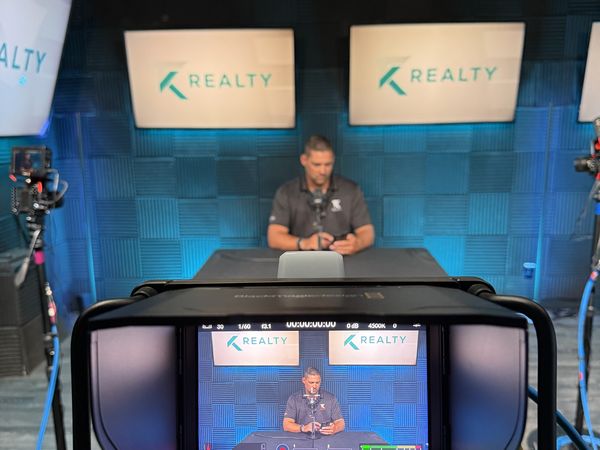 Branded set and camera monitor at studioUSA East in Plano