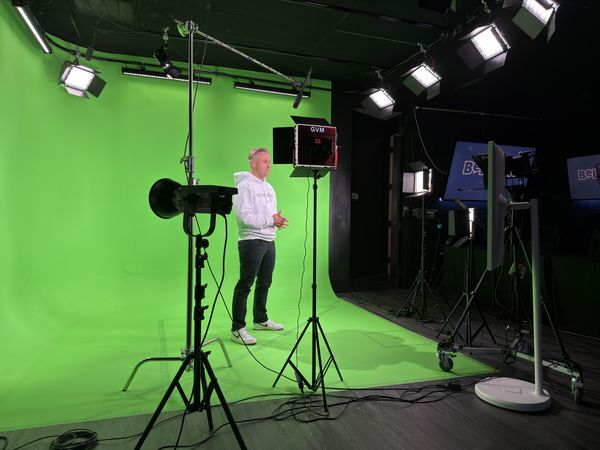 Green screen stage and lighting at studioUSA East, a green screen studio in Plano